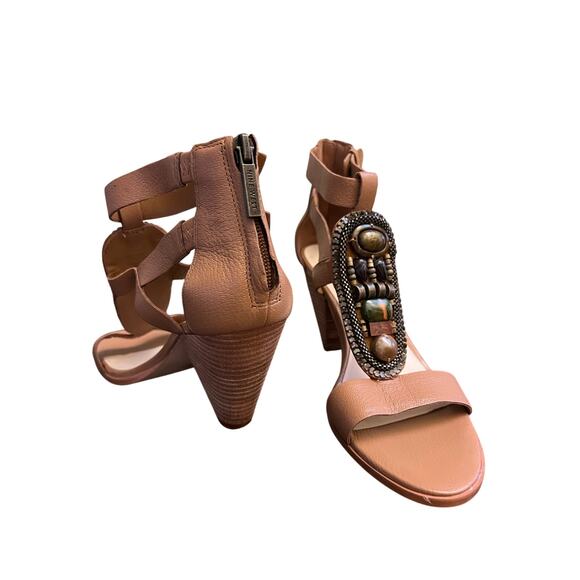 Nine West Women's Reese Leather Dress Sandal Bohemian Beaded Gladiator Size 7 - Picture 3 of 11